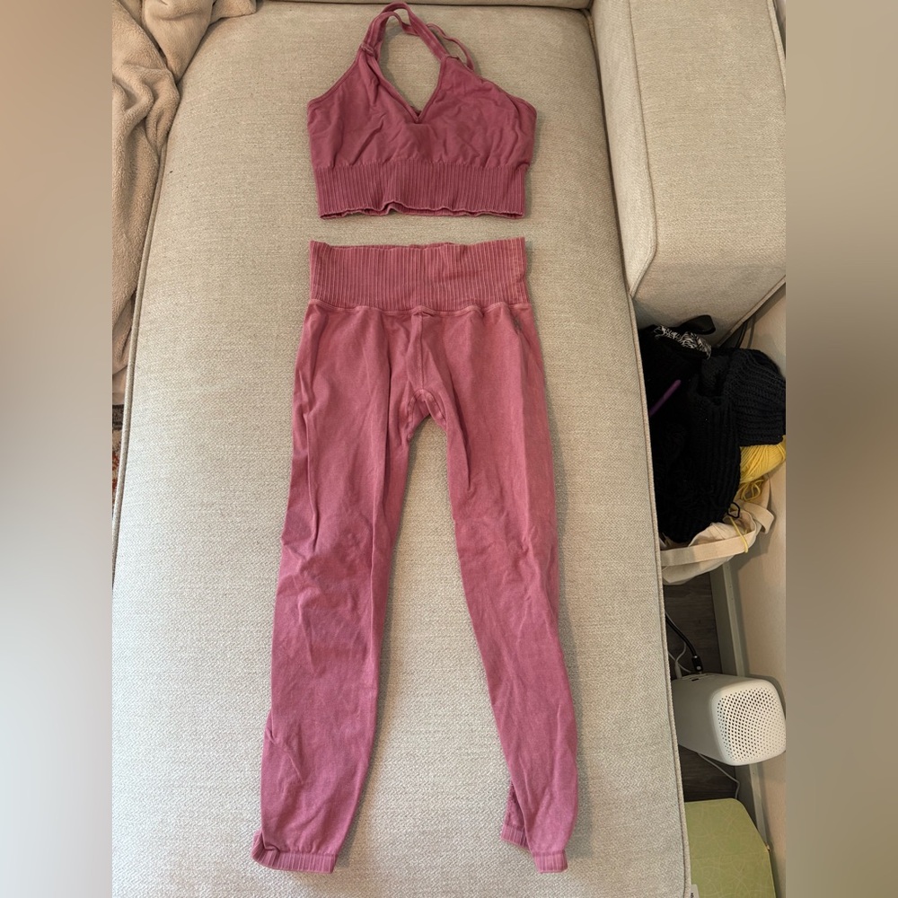 FP Movement Good Karma Leggings and Long Line V Neck Bra